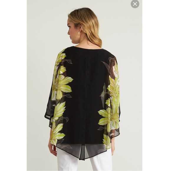 Joseph Ribkoff Electric Boho Minimalist Black Green Poncho Tunic Blouse Sz 16 - Picture 4 of 12